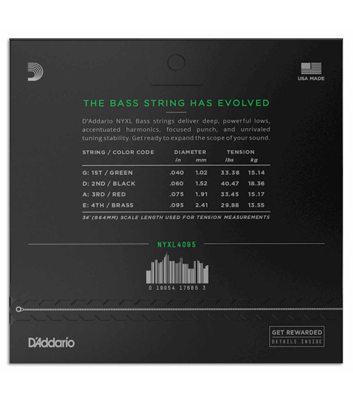 Backcover of the string set DAddario model NYXL4095