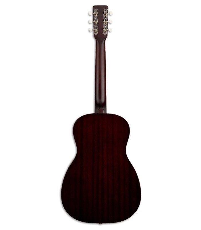 Fundo e ilhargas em Sapele laminado da guitarra acústica Gretsch modelo Jim Dandy Parlor Limited Edition Heritage Burst