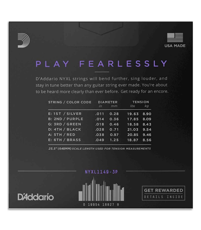 Backcovers of the string set DAddario model NYXL1149