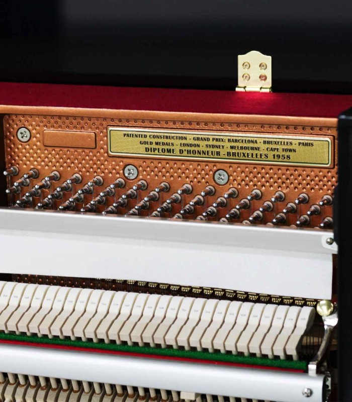 Mechanism and felt hammers of the upright piano Petrof model P121 MD Discovery Series