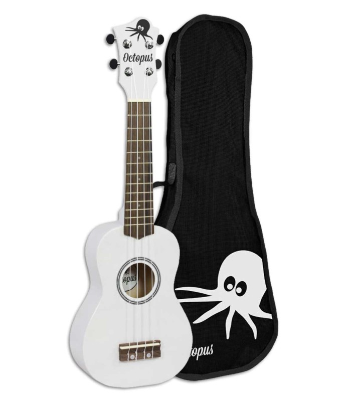 Ukulele soprano Octopus modelo UK-205WHS com acabamento branco e com saco