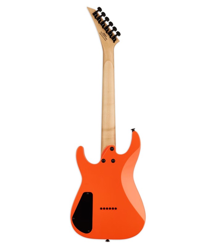 Costas da guitarra elétrica Jackson modelo JS1X Dinky Minion AH Orange com braço em maple