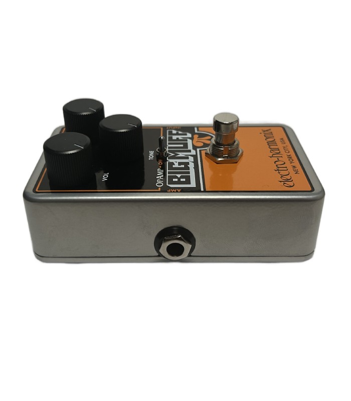 Left-side view of the Electro-Harmonix Nano Big Muff Pi guitar effects pedal highlighting output jack