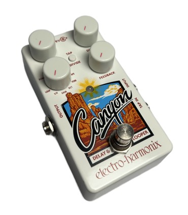 Angled 3/4 left-side view of the Electro-Harmonix Canyon delay and looper pedal with compact design
