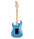 Back of the electric guitar Fender model Squier Sonic Strat IL in California Blue color and maple neck