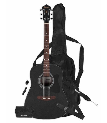 Pack Ibanez modelo V45NJP WK Jampack com guitarra folk na cor preta e com acessórios