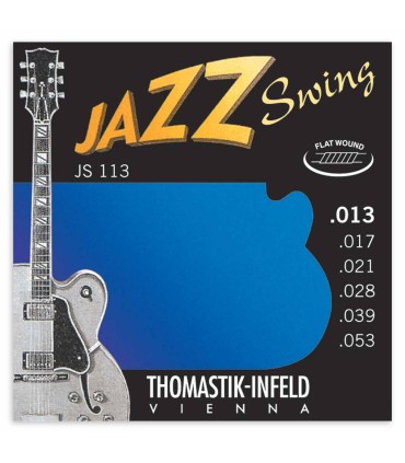 Juego de cuerdas Thomastik modelo JS113 013 Jazz Swing de calibres .013, .017, .021, .028, .039, .053 para guitarra eléctrica