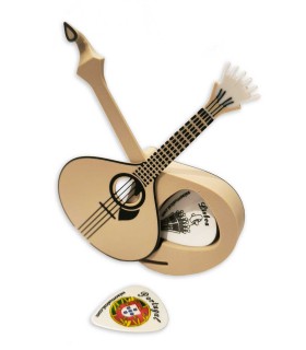 Portuguese guitar shaped pick holder containing 2 picks