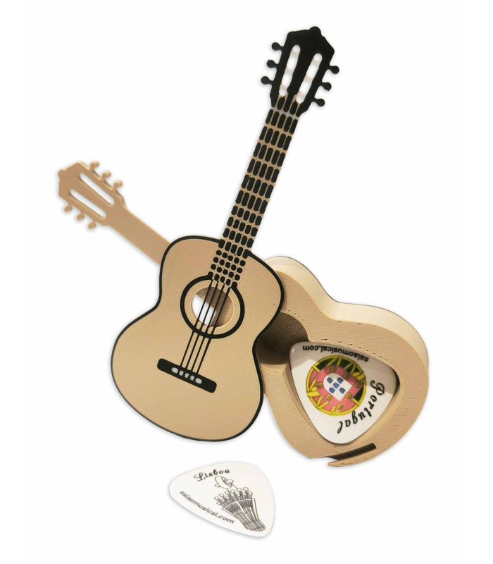 Classical guitar shaped pick holder with the included two picks