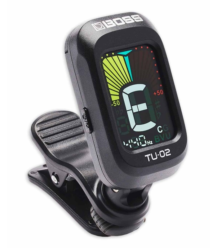 Afinador Cromático Boss modelo TU 02 com pinça para guitarra, baixo, ukulele e instrumentos de corda em geral