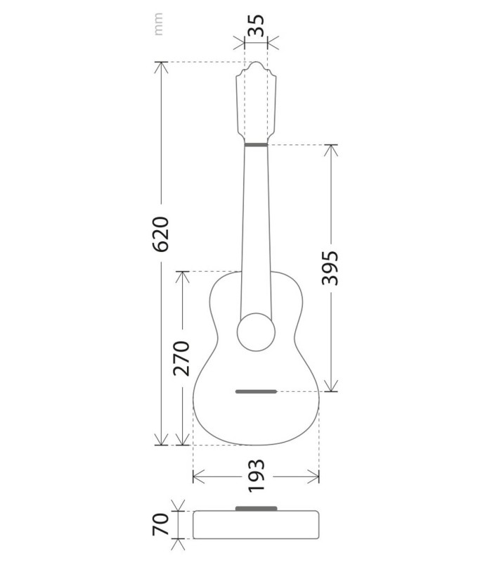 Medidas del ukelele concerto APC modelo C OVA en ovangkol