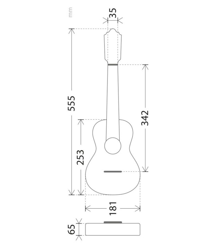 Measurements of the soprano ukulele APC S OVA