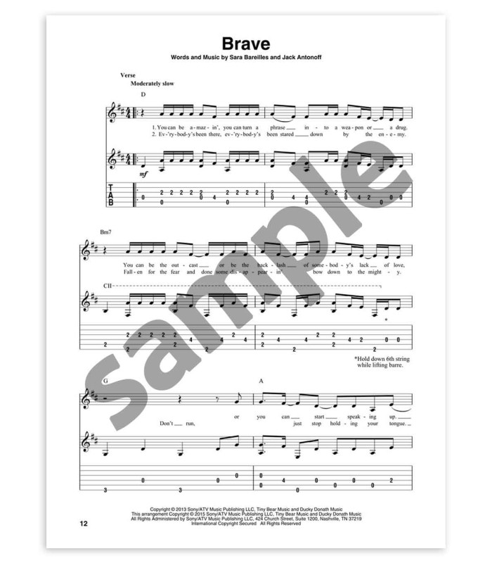 Amostra da música 'Brave' do livro Fingerpicking Popular Hits HL00139079