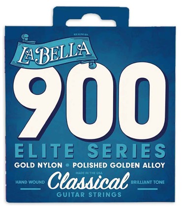 String set LaBella model 900B with golden alloy bass strings and black nylon trebles for classical guitar