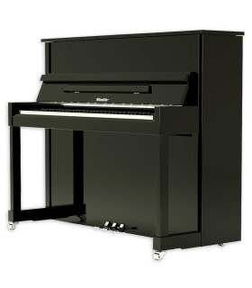 Piano vertical Ritmüller modelo RP122 PE Premium com 122cm de altura e acabamento em preto polido