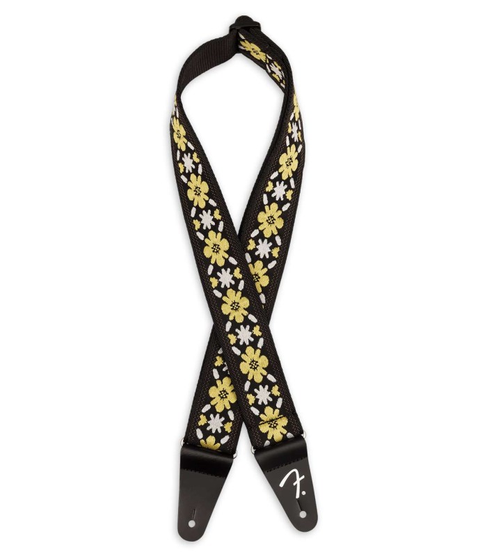 Correa Fender modelo Pasadena Woven Yellow Clover con padrón de trébol amarillo