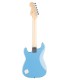 Back of the electric guitar Fender model Squier Mini Strat IL California Blue with maple neck