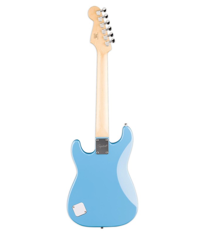 Espalda de la guitarra eléctrica Fender modelo Squier Mini Strat IL acabado California Blue con mástil en arce