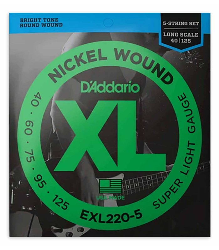 String set D'Addario model EXL220-5 40 125 for 5 string bass - Vista Frontal