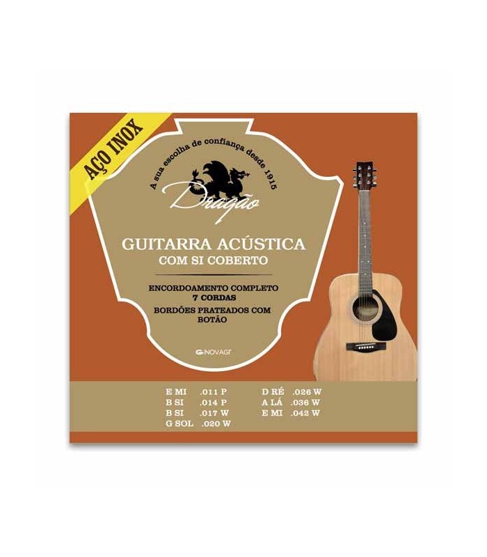 Jogo de Cordas Dragão 082 para Guitarra Acústica Aço Superior Si Bordão Botão 7 Inox