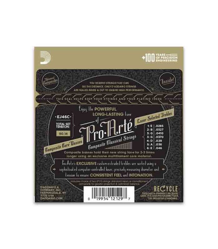 Juego de Cuerdas Daddário EJ 46C para Guitarra Clásica Tensión Fuerte Composites