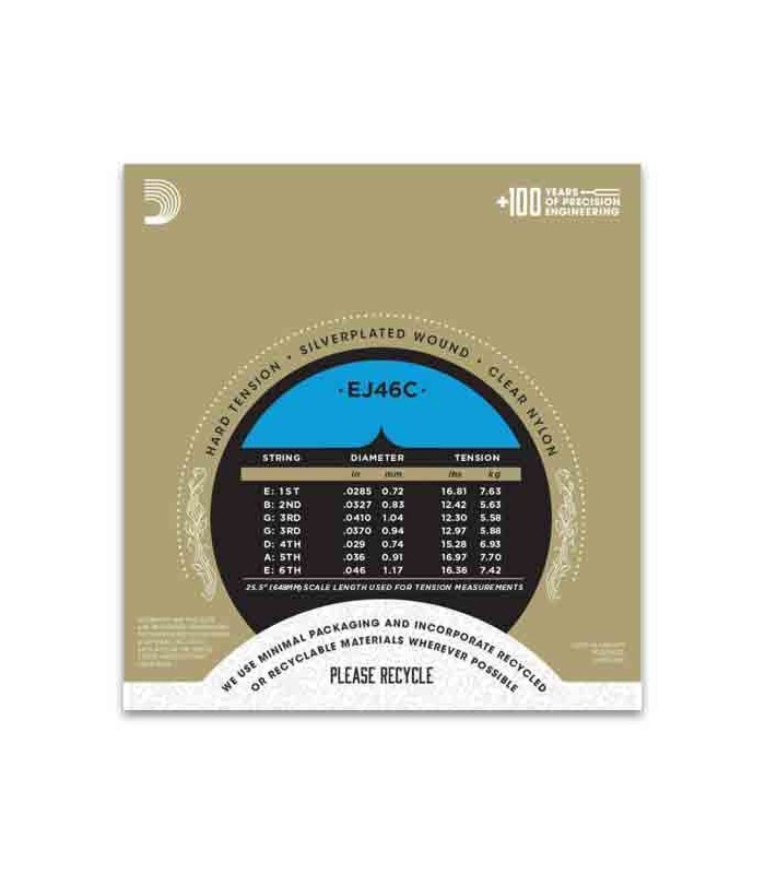 Juego de Cuerdas Daddário EJ 46C para Guitarra Clásica Tensión Fuerte Composites