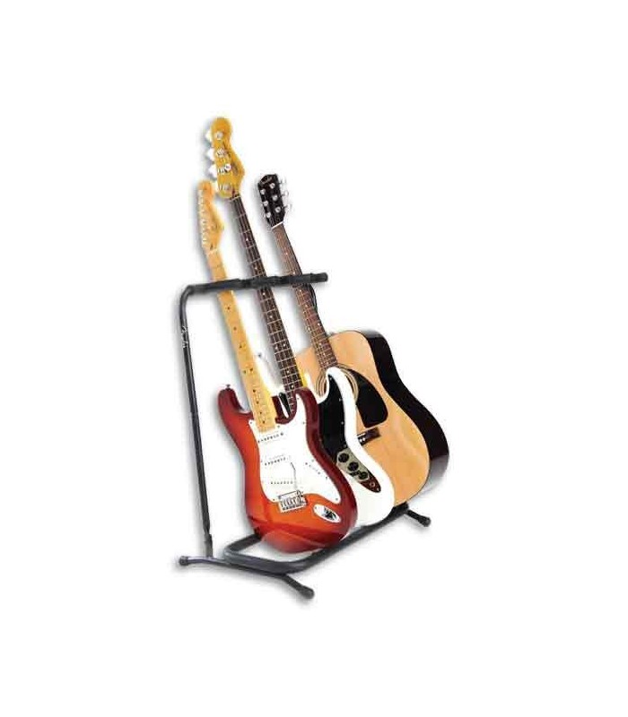 Foto do multistand Fender para 3 guitarras