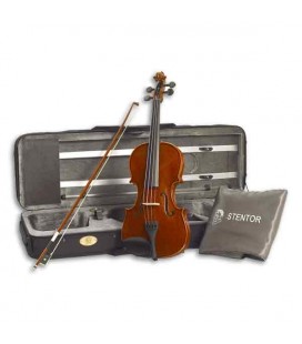 Foto do violino Stentor Conservatoire 1/2 com o arco e o estojo
