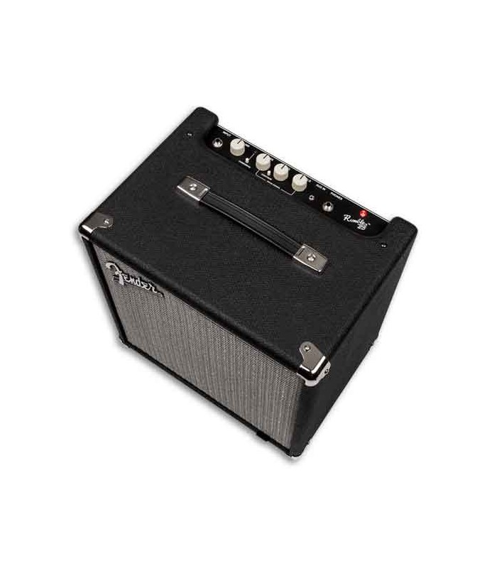 Foto superior a 3/4 do amplificador para baixo Fender Rumble 25 