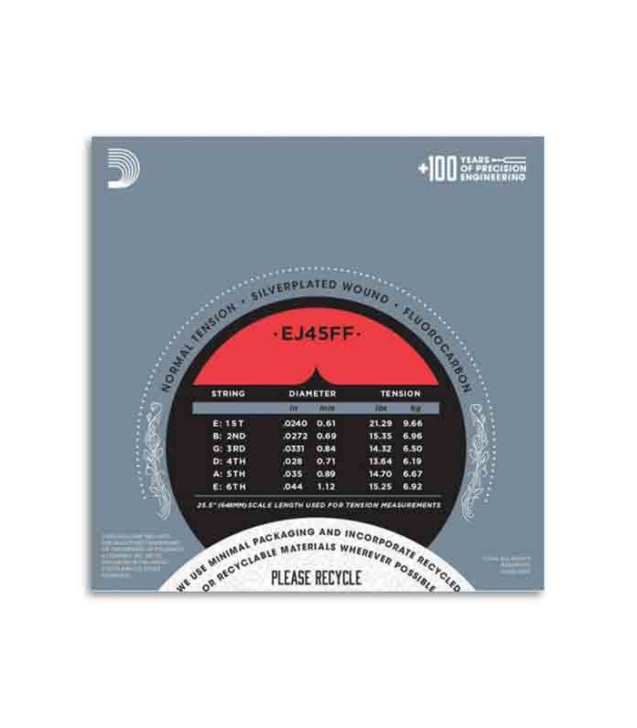 Jogo de Cordas Daddário para Guitarra Clássica Carbono Tensão Normal EJ45FF