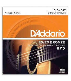 Juego de Cuerdas DAddario EJ10 para Guitarra Acustica Bronze 010