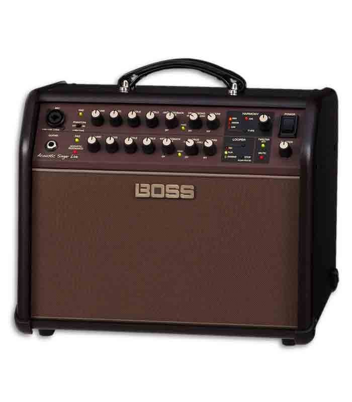 Foto a 3/4 del amplificador Boss ACSLIVE 60W Acoustic Singer Live