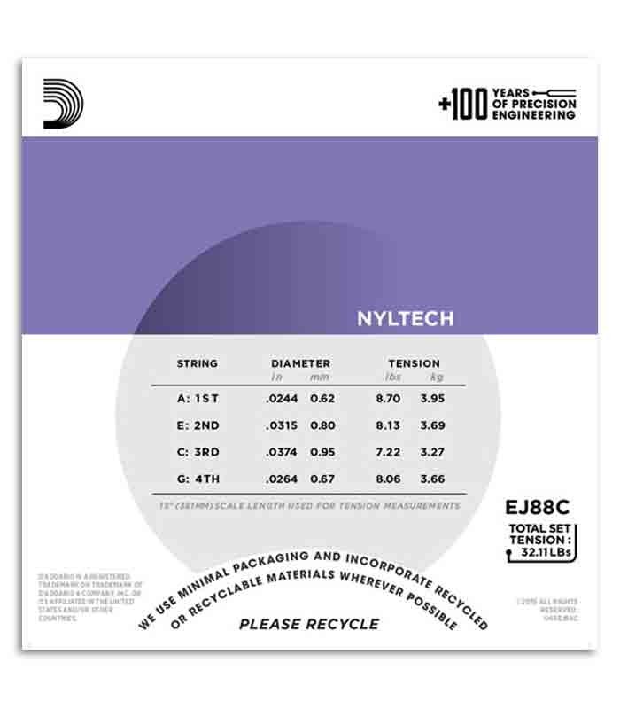 Juego de Cuerdas Daddário EJ88C para Ukelele Concierto