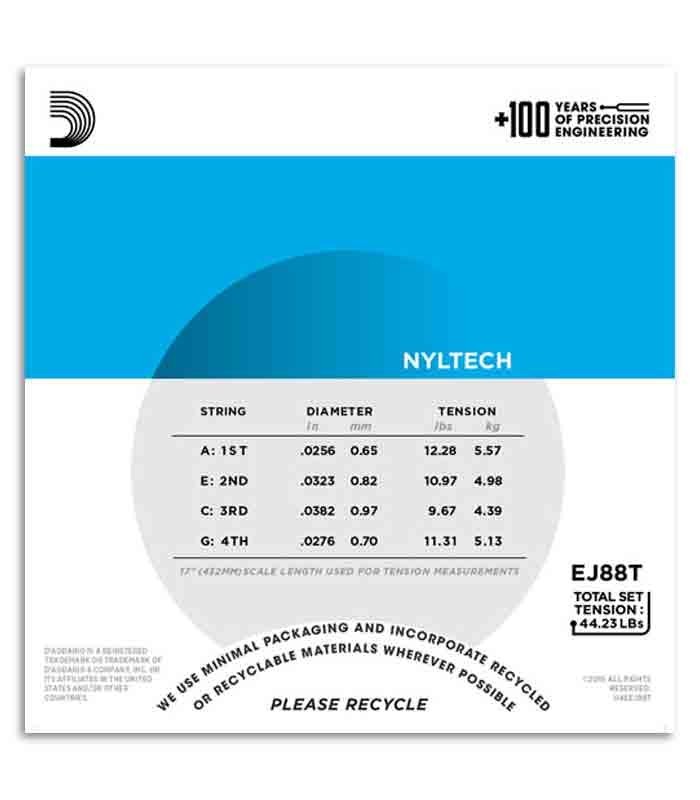 Jogo de Cordas Daddário EJ88T para Ukulele Tenor