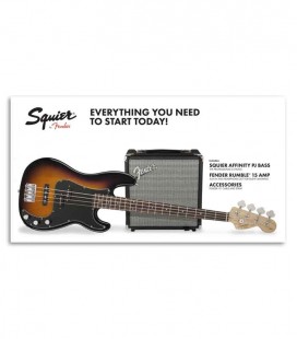 Pack Fender Squier Baixo Affinity Series Precision Bass Amplificador Rumble 15 Brown Sunburst