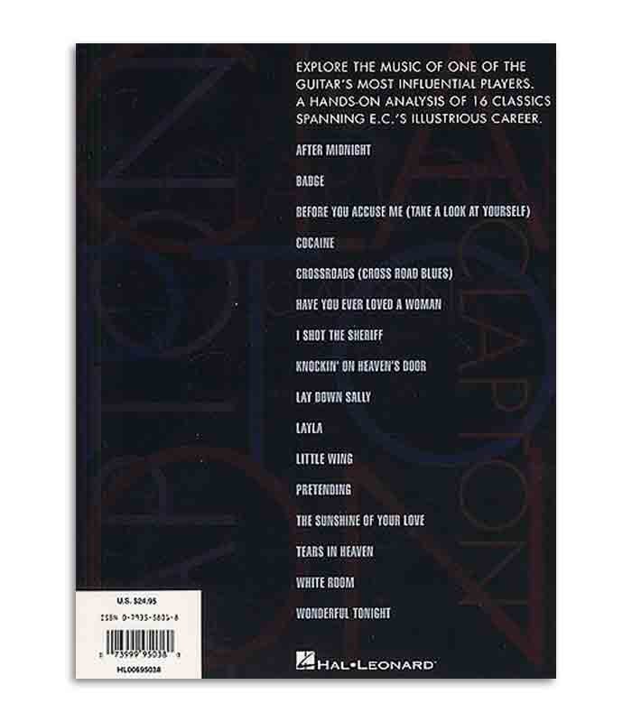 Contraportada del libro The Best Of Eric Clapton Signature Licks