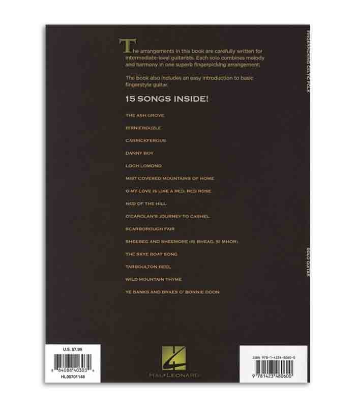 Contraportada del libro Fingerpicking Celtic Folk 15 Songs