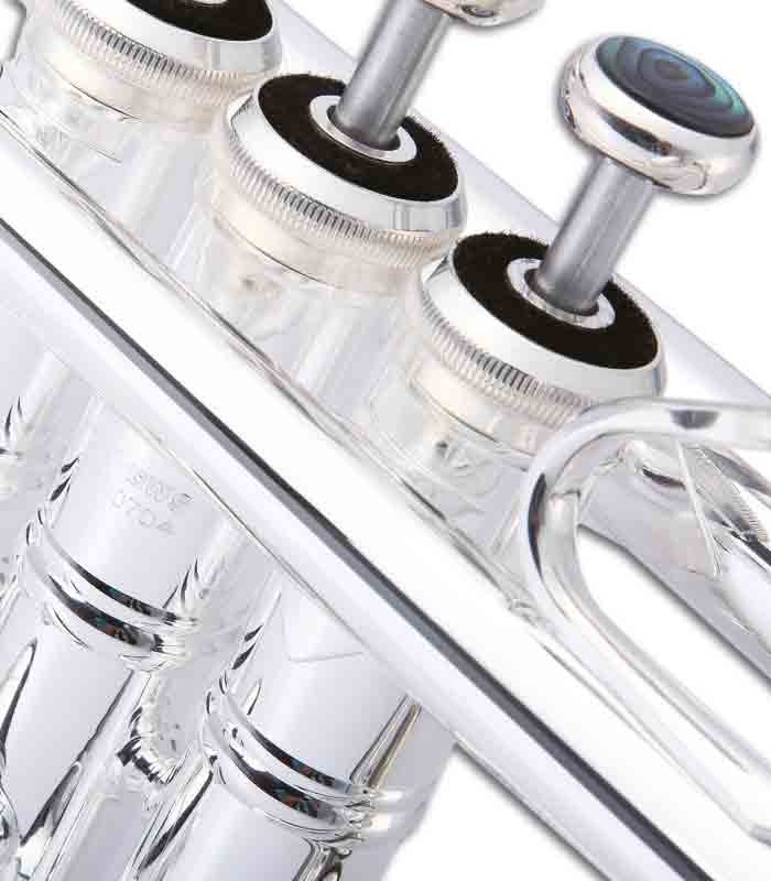 Foto detalle de los pistones de la Trompeta John Packer JP251SWS