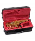 Foto do Saxofone Soprano Curvo John Packer JP043CG dentro do estojo