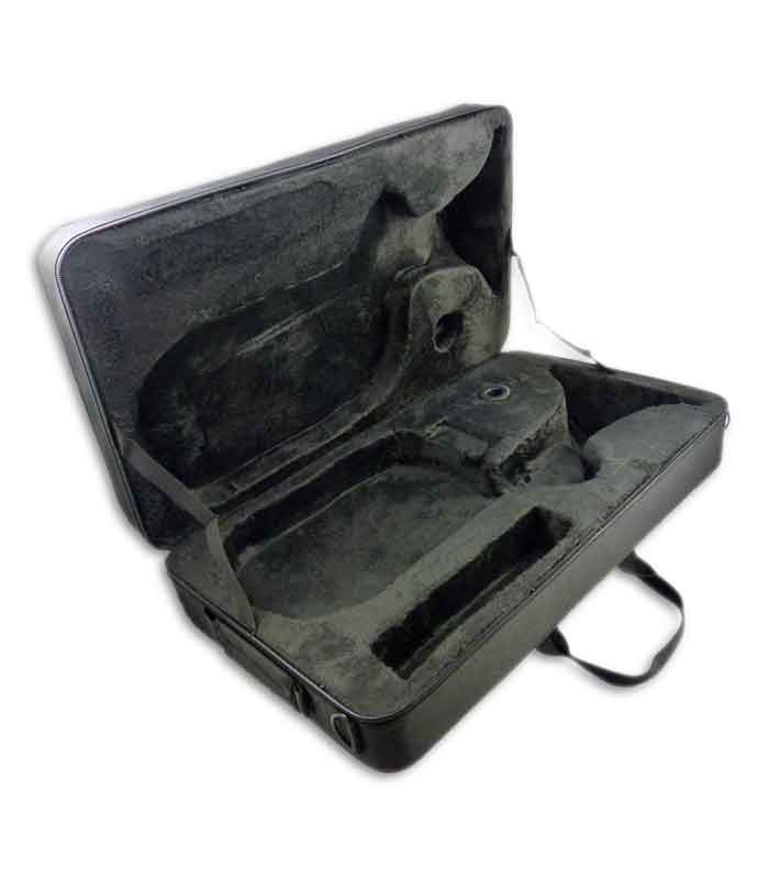 Foto do estojo aberto do Saxofone Trompa John Packer JP072S
