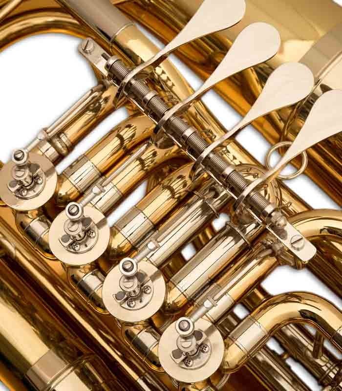 Foto detalhe das válvulas da Tuba John Packer JP379FF Sterling