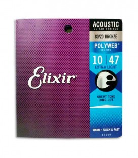 Jogo de Cordas Elixir 11000 Guitarra Acústica Bronze Polyweb Extra Light
