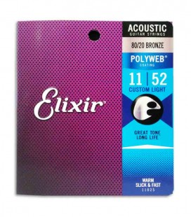 Jogo de Cordas Elixir 11025 Guitarra Acústica Bronze Polyweb Extra Light