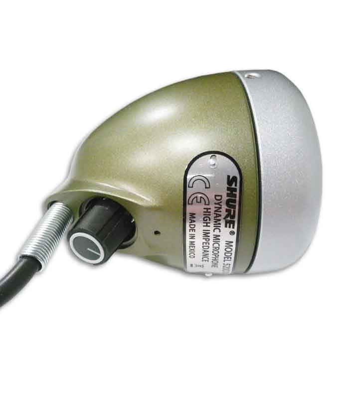 Foto do microfone Shure SH 520DX para harmónica com o potenciómetro