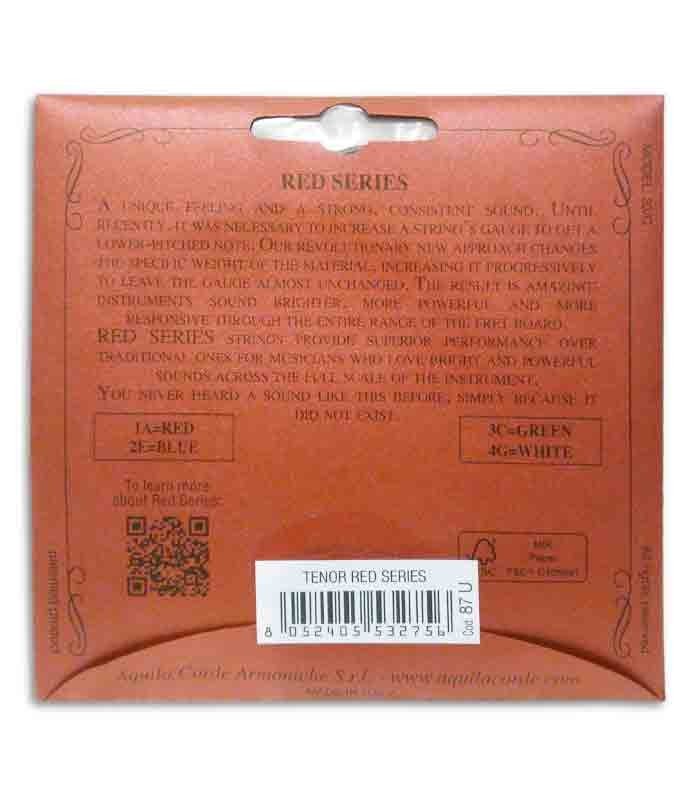 Verso da embalagem das cordas Aquila 87U 