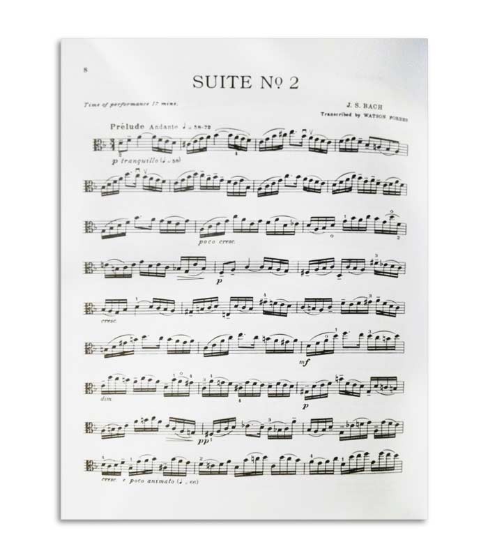 Página de amostra do livro Bach Suites Originais de Violoncelo para Viola de Arco 