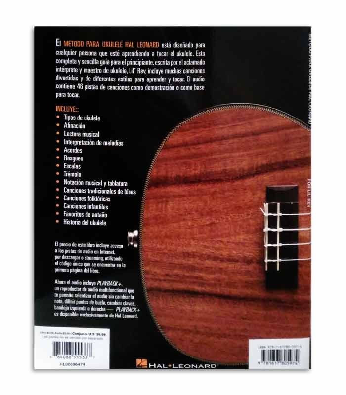 Back cover of book Hal Leonard Método para Ukulele Volume 1