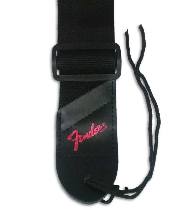 Extremity of Fender strap with red logo