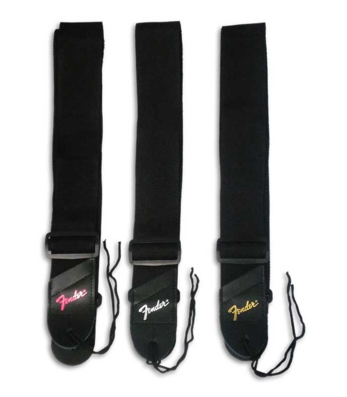 Photo of Fender straps with logos in 3 colors