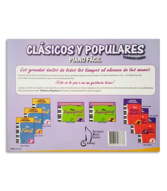 Contraportada del libro Clásicos y Populares para Piano Super Fácil Vol 2 